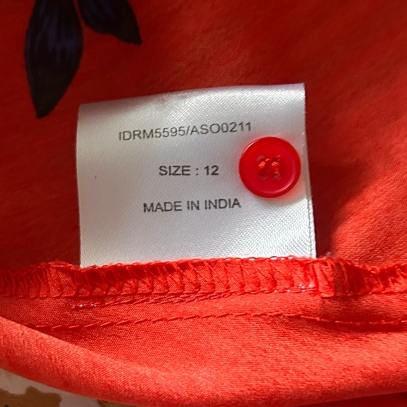 Red Floral Midi Shirt Dress with Button Front Size 12 - Picture 4 of 5